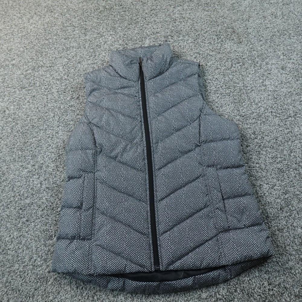 Lands End Vest Womens S Gray Herringbone Down Puffer Quilted Full Zip Insulated